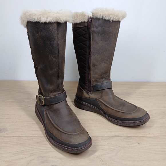 Merrell Boots Women 7.5 Brown Leather Tall Faux Fur Warm Winter Insulated 1293 - Picture 5 of 14